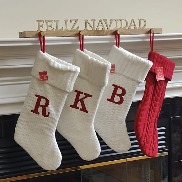 Threshold Stocking Wooden Holder Feliz Navidad Golden Letters 26in L - Picture 2 of 12